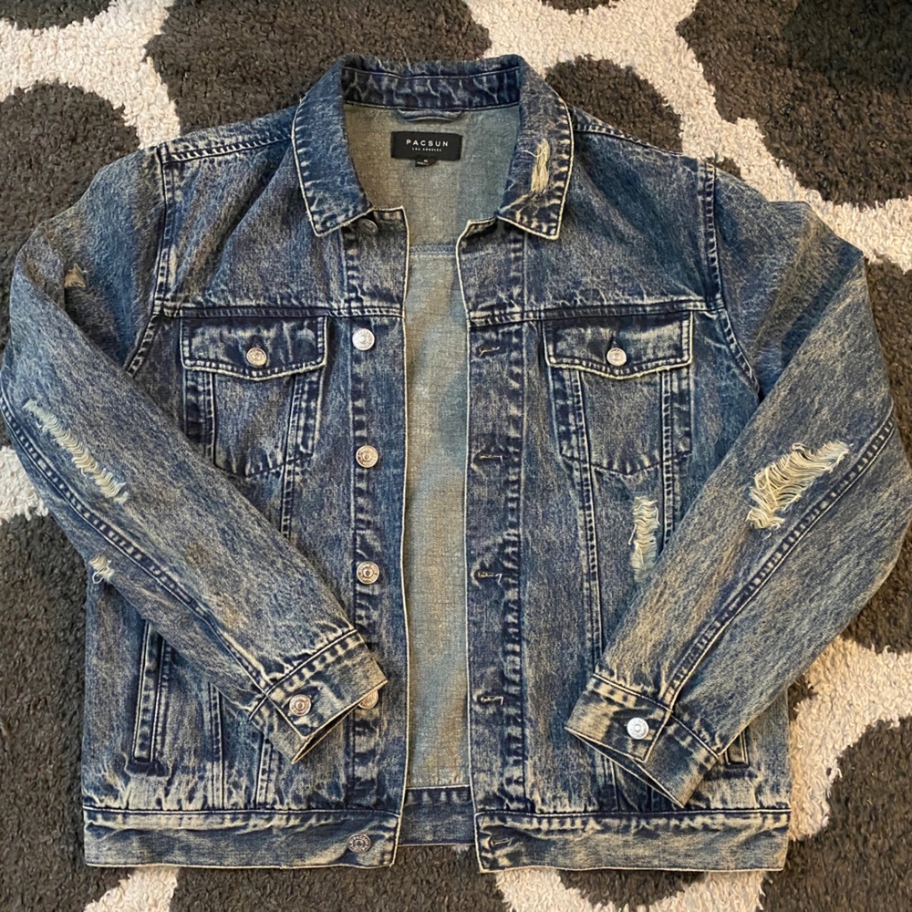 PacSun men’s blue denim jacket with a distressed look #grunge